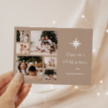 Unto Us a Child is Born Photo Collage Christmas  Feiertagskarte<br><div class="desc">Inspirational Christian religious multi photo collage Christmas greeting card features Unto us a Child is born white typography with an illustrated Christmas star and six photos on a neutral taupe background.</div>