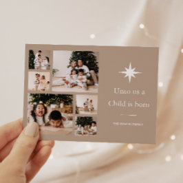 Unto Us a Child is Born Photo Collage Christmas Feiertagskarte