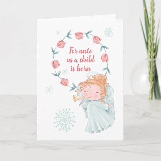 Unto Us Angel Christmas Feiertagskarte (Vorderseite)