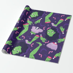 untote Halloween-Zombie-Mädchen Würmer Fledermäuse Geschenkpapier