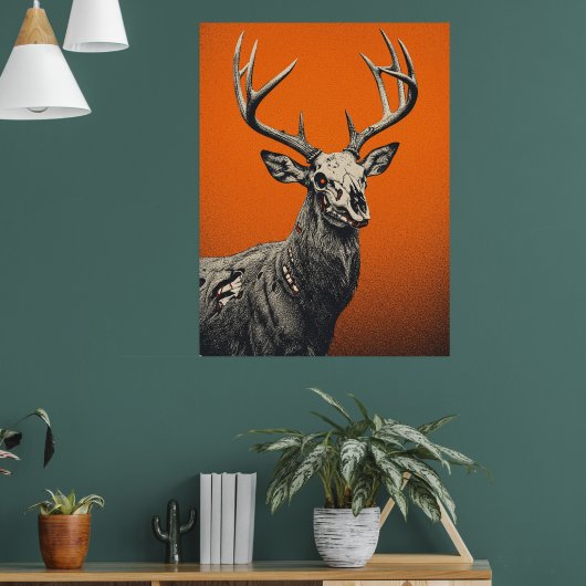 Untote Hirsche vor leuchtend orangefarbenem Hinter Poster (Wohnzimmer 1)