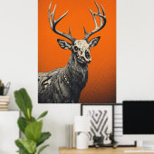 Untote Hirsche vor leuchtend orangefarbenem Hinter Poster (Heimbüro)