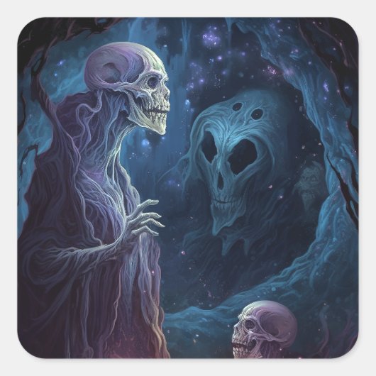 Untote Skelettkreaturen Horror Kunst Quadratischer Aufkleber (Vorderseite)