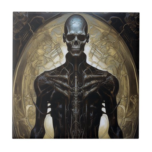 Untoter Cyborg Sci-Fi Horror Art Fliese (Vorderseite)