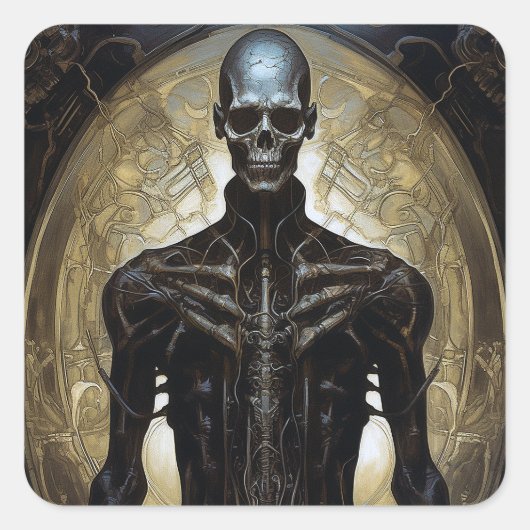 Untoter Cyborg Sci-Fi Horror Art Quadratischer Aufkleber (Vorderseite)