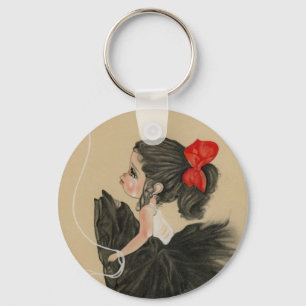 Untröstlicher kleiner trauriger Cartoonmädchen Schlüsselanhänger