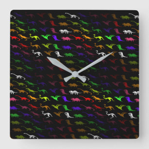 Unusual cool rainbow colorful cute dinosaur quadratische wanduhr