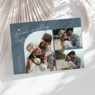 Unvergessliche Hochzeit Schieferblau Multi Foto Dankeskarte