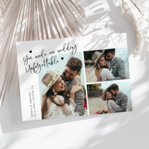 Unvergessliche Hochzeit Weiße Mehrfach-Foto Dankeskarte