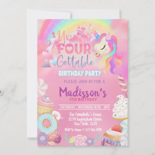 Unvergessliches Unicorn Donut Sweet 4. Geburtstag Einladung