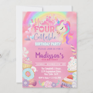 Unvergessliches Unicorn Donut Sweet 4. Geburtstag Einladung