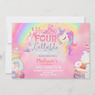 Unvergessliches Unicorn Donut Sweet 4. Geburtstag Einladung