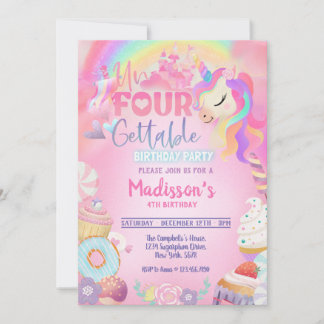 Unvergessliches Unicorn Donut Sweet 4. Geburtstag Einladung