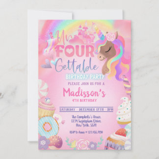 Unvergessliches Unicorn Sweet Girl 4. Geburtstag Einladung