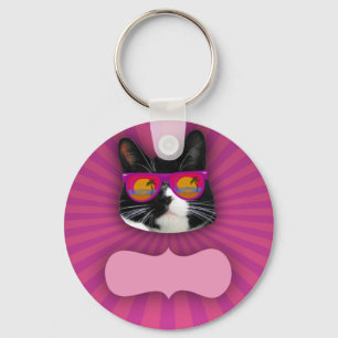 Unverschämte Sonnenbrille-Neon-Katze Schlüsselanhänger