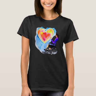 Unverschlossenes Herz Rollstuhl Wasserfarben Neon  T-Shirt