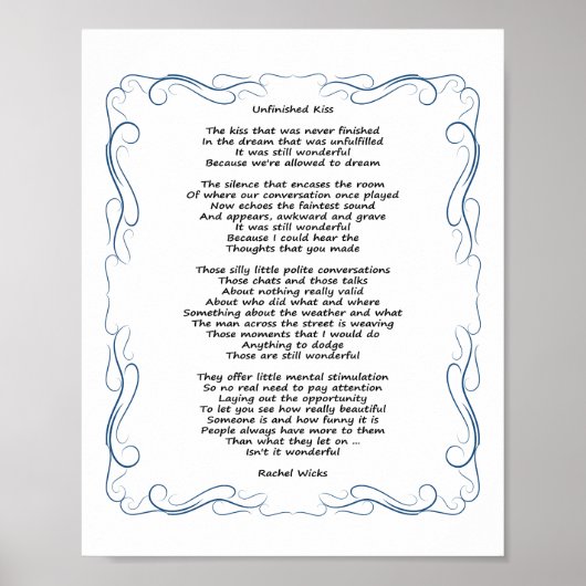 Unvollendetes Kiss Gedicht Poster (Vorne)
