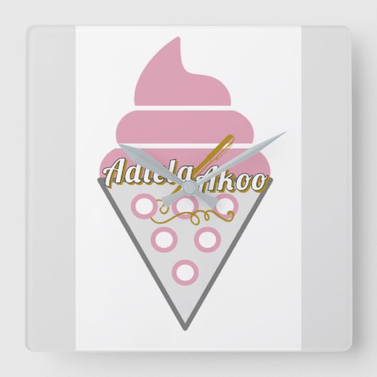 Unwiderstehliche Eiscreme-Uhr von Adiela Akoo Quadratische Wanduhr (Vorderseite)