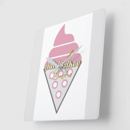Unwiderstehliche Eiscreme-Uhr von Adiela Akoo Quadratische Wanduhr (Winkel)