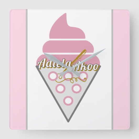 Unwiderstehliche Eiscreme-Uhr von Adiela Akoo Quadratische Wanduhr (Vorderseite)