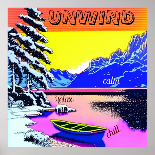 UNWIND - Schneeberge Seeboot. bearbeitbar Poster (Vorne)