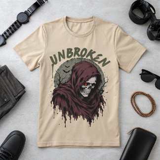 Unzerbrochener Totenkopf mit Sensenmann Grafik T-S T-Shirt
