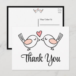 Unzertrennliche Rosa Liebesvögel Hochzeit Danke Postkarte