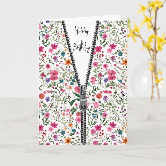 Unzippter Zipper in Wildblume Muster für Geburtsta Karte (Gelbe Blume)