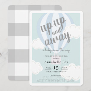 Up and Away Blue Hot Air Ballon Babydusche Einladung