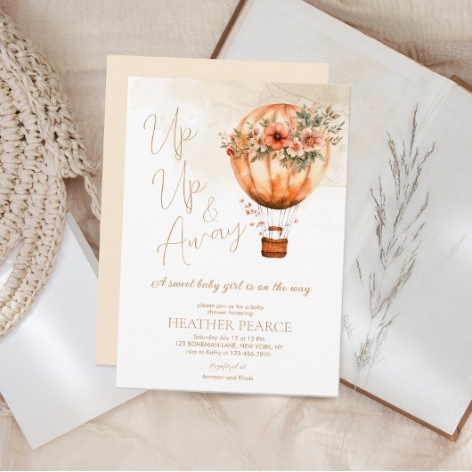 Up and Away Boho Hot Air Ballon Babydusche Einladung