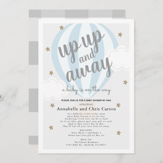 Up and Away Hot Air Ballon Blue Dusche per Mail Einladung (Vorne/Hinten)