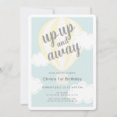 Up and Away Yellow Hot Air Ballon 1. Geburtstag Einladung (Vorderseite)