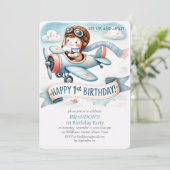 Up & Away 1. Geburtstagsjunge Flugzeug Einladung (Stehend Vorderseite)