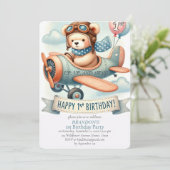 Up & Away 1. Geburtstagsjunge Flugzeug Einladung (Stehend Vorderseite)