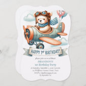 Up & Away 1. Geburtstagsjunge Flugzeug Einladung (Vorne/Hinten)