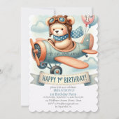 Up & Away 1. Geburtstagsjunge Flugzeug Einladung (Vorderseite)