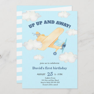 Up & Away 1. Junge Geburtstag Blau Einladung
