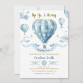 Up & Away Blue Hot Air Ballon Boy Baby Dusche Einladung (Vorderseite)