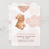 Up & Away Teddy Bear Pink Clouds Baby Birthday Einladung (Vorne/Hinten)