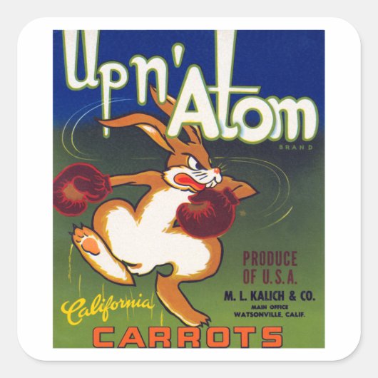 Up n' Atom California Carrots Quadratischer Aufkleber (Vorderseite)