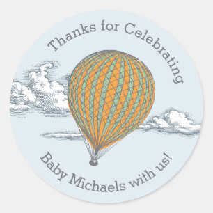 Up Up and Away Vintage-Ballon-Baby-Party-Sticker Runder Aufkleber