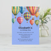 Up Up & Away 1st. Birthday Party Einladung (Stehend Vorderseite)