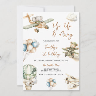 Up Up & Away Airplane Boy 1st Birthday Einladung