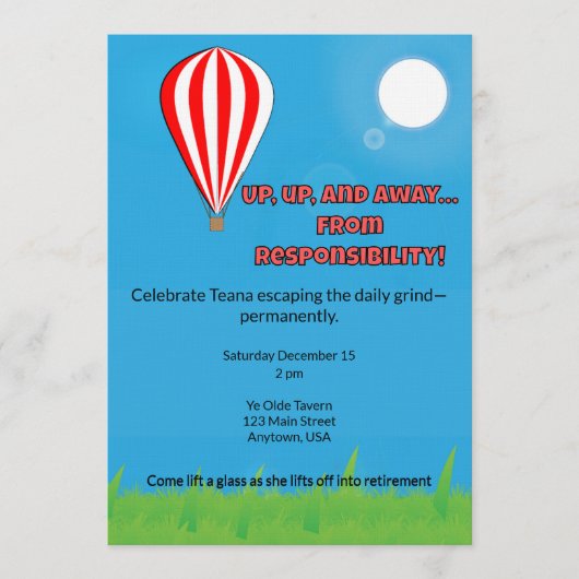 Up, Up & Away From Responsibility Einladung (Vorderseite)