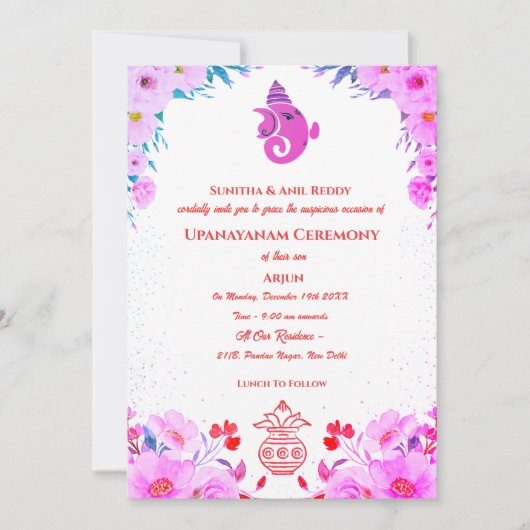 Upanayanam aka Hindu Holy Thread Janeu Zeremonie Einladung (Vorderseite)