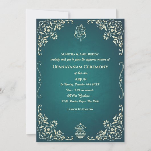 Upanayanam aka Hindu Holy Thread Janeu Zeremonie Einladung (Vorderseite)