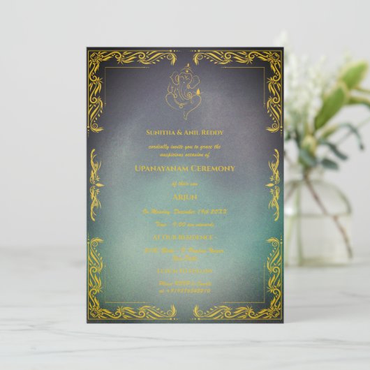 Upanayanam aka Hindu Holy Thread Janeu Zeremonie Einladung (Stehend Vorderseite)