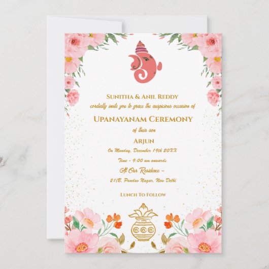 Upanayanam aka Hindu Holy Thread Janeu Zeremonie Einladung (Vorderseite)
