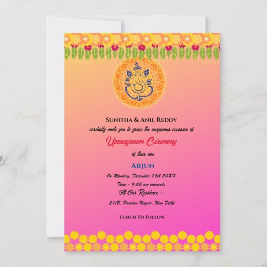 Upanayanam aka Hindu Holy Thread Janeu Zeremonie Einladung (Vorderseite)