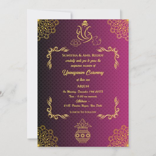 Upanayanam aka Hindu Holy Thread Janeu Zeremonie Einladung (Vorderseite)